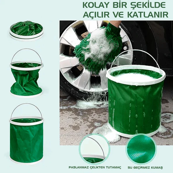 Protackle Katlanabilir Araç Yıkama Kovası 9 lt Haki ürün görseli 1