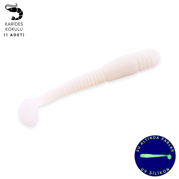 Silikon Kurt Yem - 1,1g 55mm - Fishack Wormix - 1 Adet - UV - Beyaz ürün görseli 1