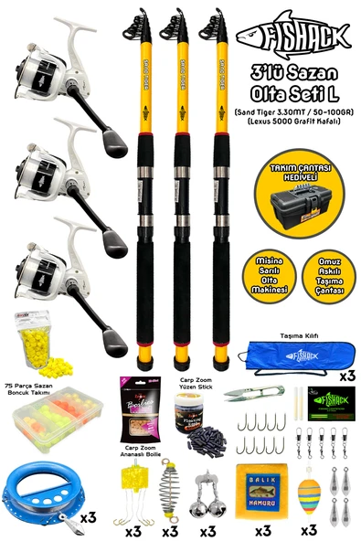 Tam Takım Sazan Olta Seti - 3'lü Set - L - 3.30MT/50-100GR ürün görseli 1