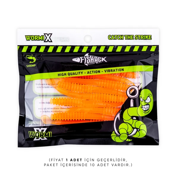 Silikon Kurt Yem - 2,2g 87mm - Fishack Wormix - Orange - Resim 5