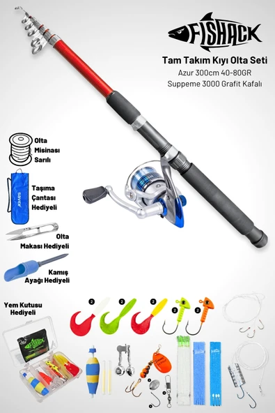 Tam Takım Kıyı Olta Seti - 300 cm Kamış 40-80GR / 3000'lik Supreme Olta Makinesi ürün görseli 1