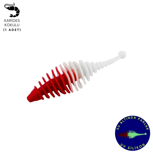 Silikon Kurt Yem - 3g 65mm - Fishack Wormix - 1 Adet - Kırmızı/Beyaz ürün görseli 1