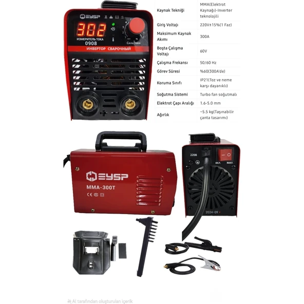Eysp MMA300 T Inverter Mini Turbo Çanta Kaynak Makinesi Fiyatı ürün görseli 1