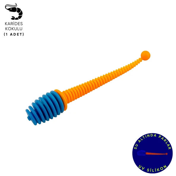 Silikon Kurt Yem - 2,1g 70mm - Fishack Wormix - 1 Adet - Mavi/Turuncu ürün görseli 1