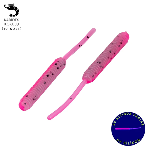 Silikon Kurt Yem - LRF Yem - 1g 52mm - Fishack Wormix - 10 Adet - Pink Gray ürün görseli 1
