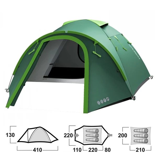 Bizon 3 Plus 3 Kişilik Çadır -  Yeşil -  Husky - Resim 2