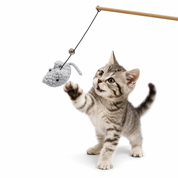 Kedi Oltası - Dawcat - Fare Figürlü - Gri - Resim 3
