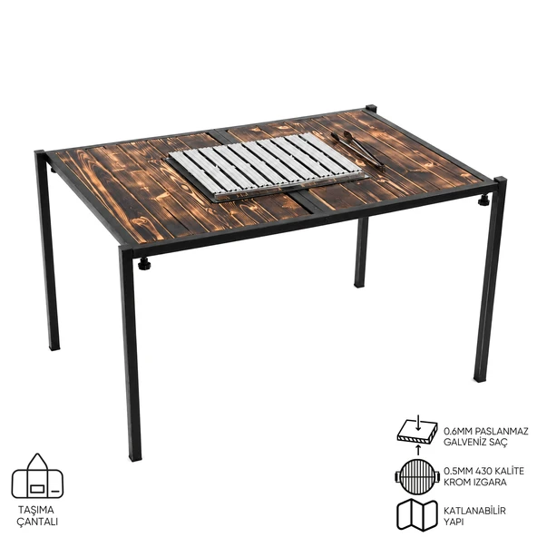 Katlanabilir Mangal Masa - Krom Izgaralı - 100cm*70cm*65cm ürün görseli 1