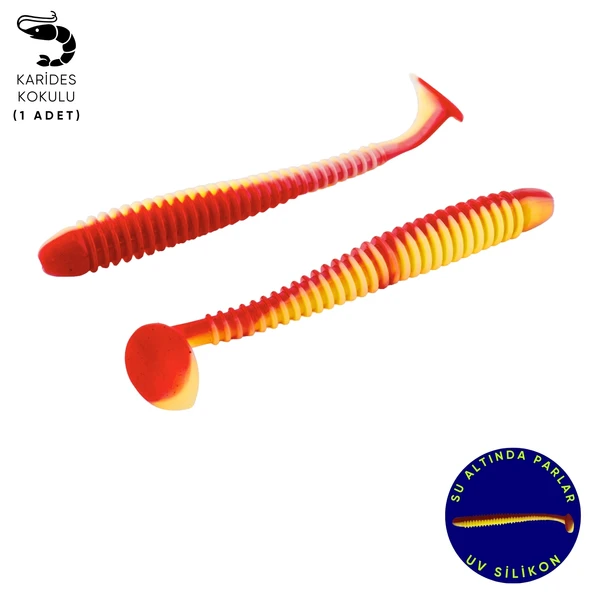 Silikon Kurt Yem - 4,2g 105mm - Turna/Levrek Silikonu - 1 Adet - Kırmızı/Sarı ürün görseli 1