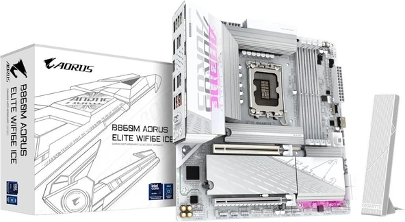 Gigabyte B860M Aorus Elite WIFI6E Ice Intel LGA1851 DDR5 Micro ATX Anakart Teşhir ürün görseli 1