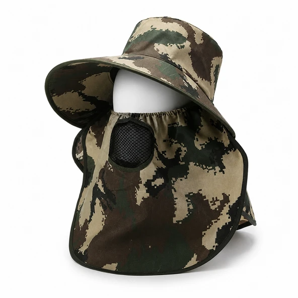 Ense Korumalı Outdoor Şapka - Maskeli - Dijital Kamuflaj (M-4)- Savex ürün görseli 1