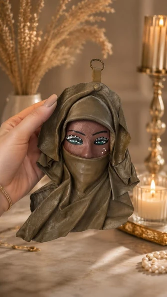 El Yapımı Deri Maske Duvar Süsü Bohem Ev Dekoru ürün görseli 1