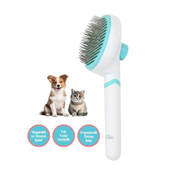 Happy Toozey HT08 Otomatik Temizlenen Tuşlu Evcil Hayvan Fırçası Kedi Köpek Tüy Toplayıcı Tarak Beyaz ürün görseli 1