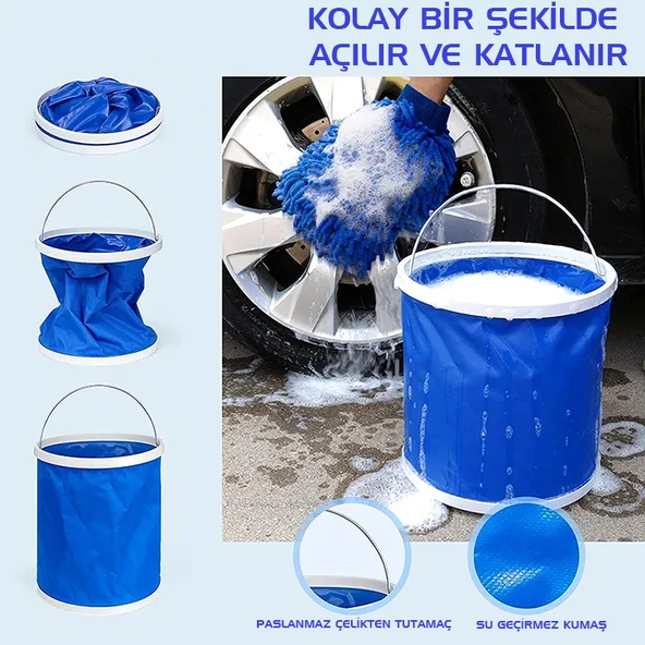 Protackle Katlanabilir Araç Yıkama Kovası 9 lt Mavi ürün görseli 1