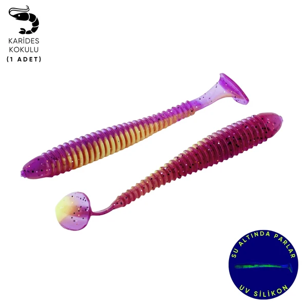 Silikon Kurt Yem - 4,2g 105mm - Turna/Levrek Silikonu - 1 Adet - Mor/Yeşil ürün görseli 1