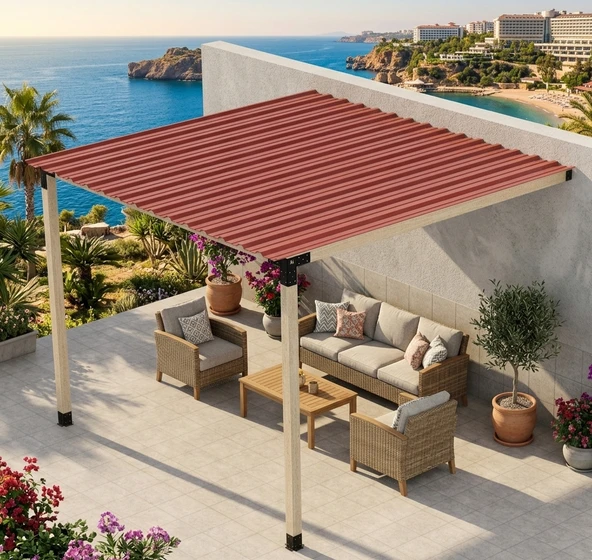 iAhşap İki Direkli Trapez Sac Kaplı Modern Sundurma ürün görseli 1