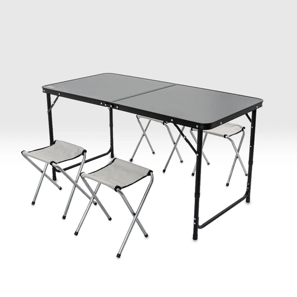Katlanabilir Kamp Masası Seti - 4/6 Kişilik - 4 Tabureli - Elevate Plus - Siyah ürün görseli 1