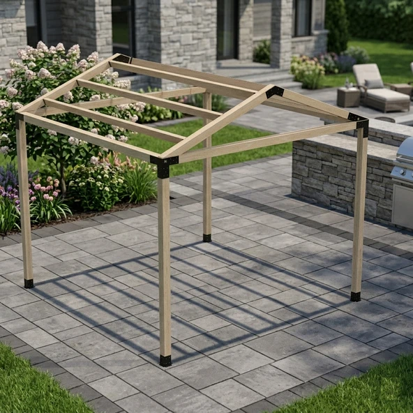 iAhşap Dört Direkli İzmir Çatılı Modern Bahçe Pergola ürün görseli 1