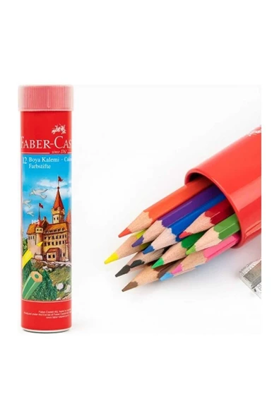 Faber-Castell Kuru Boya Kalemi Red Line Metal Tüp Kutu Tam Boy 12 Renk Kalemtraş Hediyeli 5173 11651 ürün görseli 1