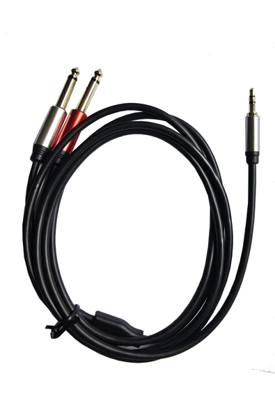 3.5 mm Stereo to 2x 6.35 mm Çivi Jak Profesyonel Amfi Mikser Telefon Ses Kablosu 1.8 Metre ürün görseli 1