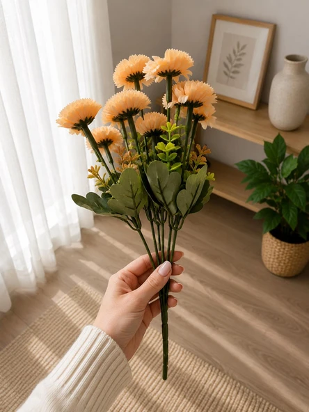 Yapay Gerbera Çiçek Demeti Şeftali Renk Dekoratif Vazo Çiçeği Ev Ofis Salon Süsü 41 CM ürün görseli 1