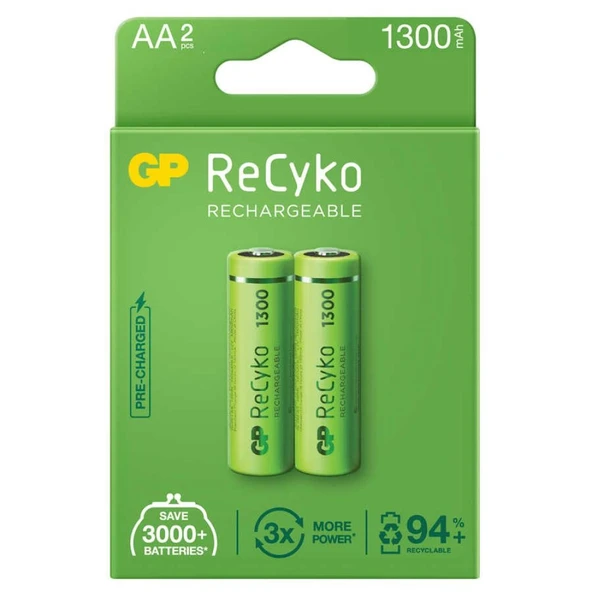 Gp Recyko 1300mah Aa Şarj Edilebilir Kalem Pil 2'li Paket ürün görseli 1