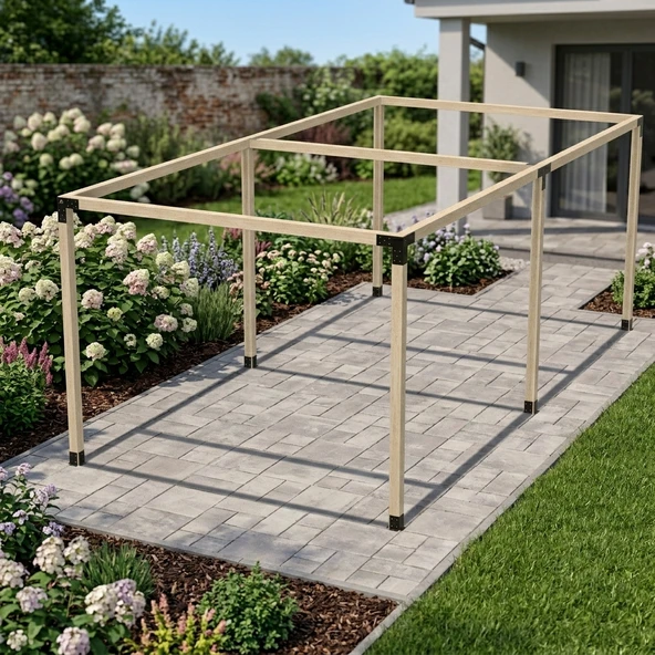 iAhşap Altı Direkli Büyük Boy Bahçe Pergola Sistemi - Çelik Braketli ürün görseli 1