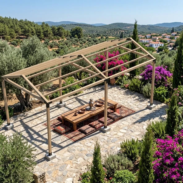 iAhşap Altı Direkli İzmir Çatılı Modern Bahçe Pergola ürün görseli 1