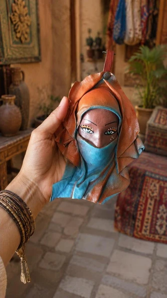 El Yapımı Deri Maske Duvar Süsü Bohem Ev Dekoru ürün görseli 1