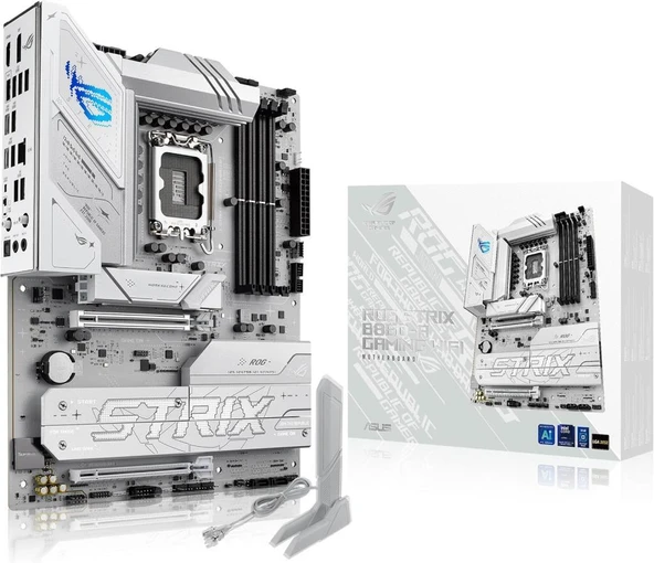 ASUS ROG Strix B860-A Gaming WiFi ATX anakart, Gelişmiş AI PC'ye hazır, 14+1+2+1 güç aşamaları, DDR5 yuvaları, PCIe 5.0, dört M.2 yuvası, WiFi 7, AI Networking II, Aura Sync RGB aydınlatma. Teşhir ürün görseli 1