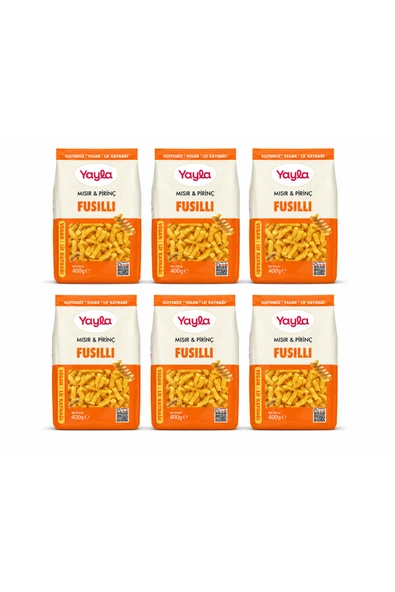Yayla Glutensiz Vegan Fusilli Makarna 400 Gr x 6’lı Avantaj Paketi | Mısır & Pirinç ürün görseli 1