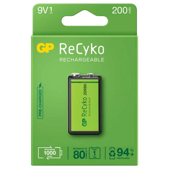 Gp Recyko 9v 200mah Şarj Edilebilir Pil ürün görseli 1