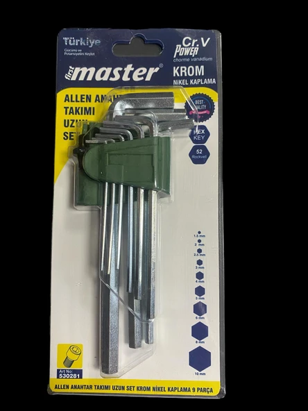 MASTER  ALLEN ANAHTARI UZUN 9 PARÇA KROM-NİKEL ürün görseli 1