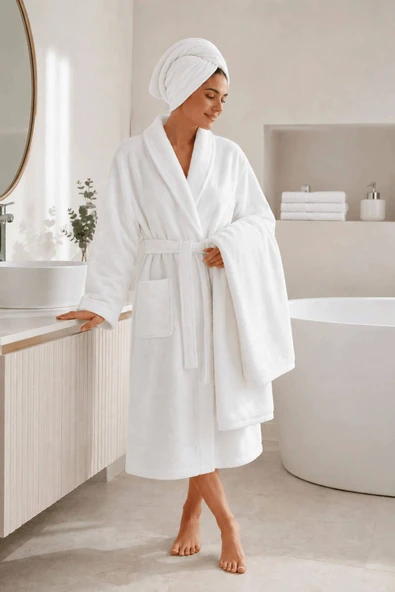 3 Parça Tek Kişilik Banyo Bornoz ve Havlu Seti %100 Pamuk Serena Collection ürün görseli 1