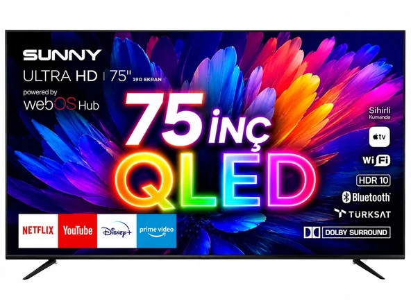 Sunny SN75QMN 75" 190 Ekran Dahili Uydu Alıcılı 4K Ultra Hd Smart QLED Tv ürün görseli 1