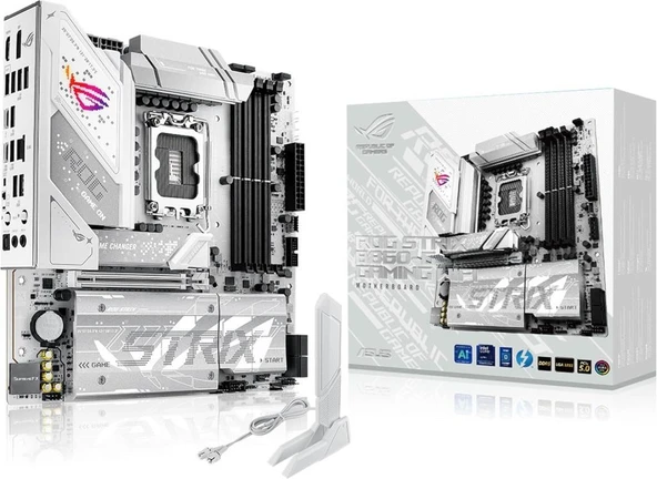 ASUS ROG Strix B860-G Gaming WiFi mATX anakart, Gelişmiş AI PC'ye hazır, 14+1+2+1 güç aşamaları, DDR5 yuvaları, PCIe 5.0, dört M.2 yuvası, WiFi 7, AI Networking II, Aura Sync RGB aydınlatma. Teşhir ürün görseli 1