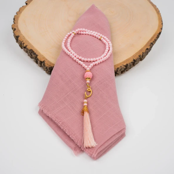 Flamlı Eşarp (96x96 cm) + Tesbih Hediye Seti (Pembe) - Resim 2