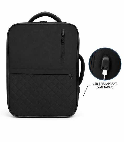 Laptop Sırt Çantası Kapitone Detay USB Aparatlı Omuz Askılı Su Geçirmez 15.6" İnç 8683255014156 ürün görseli 1