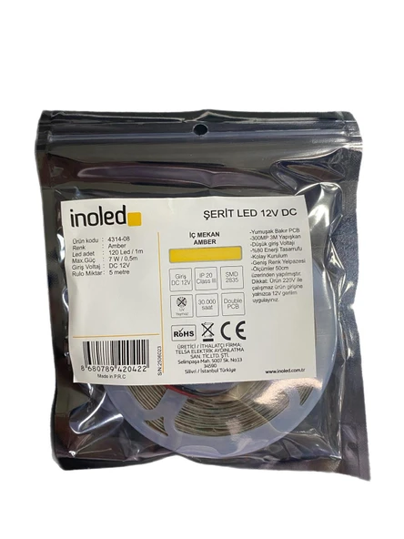 INOLED 4314-08 2835 120 DAHİLİ ŞERİT LED AMBER 4000K 5MT ürün görseli 1