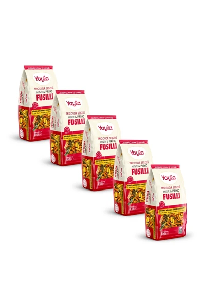 Yayla 3 Renkli Sebzeli Mısır ve Pirinç Fusilli Makarna 400 g x5 ürün görseli 1