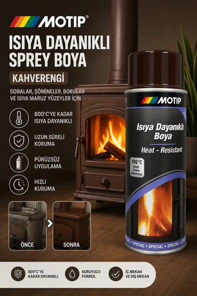 Motip Kahverengi 800° Derece Isıya Dayanıklı Yanmaz Sprey Boya 400 ML (Soba Boyası) ürün görseli 1