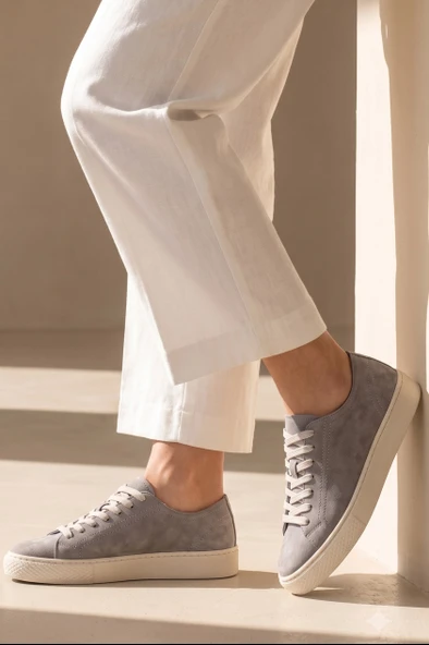 Shoetyle - Hakiki Nubuk Deri Gri Renk Erkek Sneaker - 666-0381 ürün görseli 1