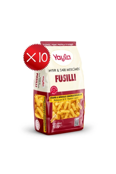 Yayla Mısır ve Sarı Mercimek Fusilli Makarna 400 g x 10 ürün görseli 1