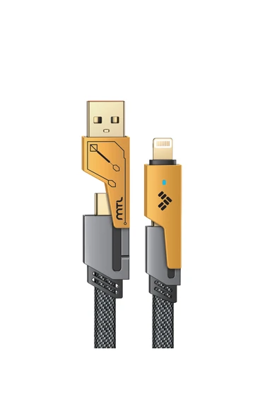 100w USB Type - C Lightining 4 In 1 Hasır Flat Hızlı Şarj ve Data Kablosu 1 Metre MT2512 ürün görseli 1