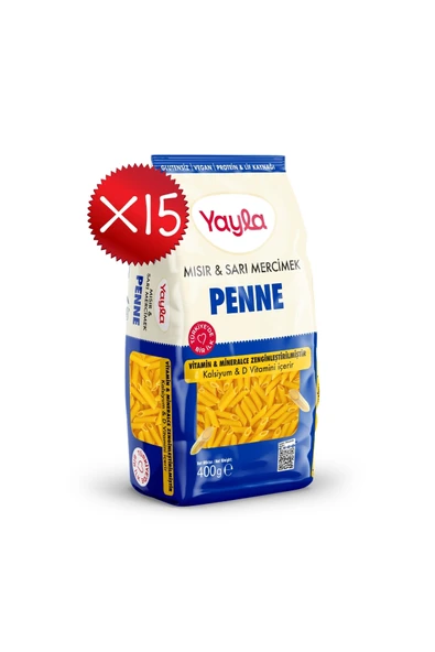 Yayla Mısır ve Sarı Mercimek Penne Makarna 400 g x15 ürün görseli 1