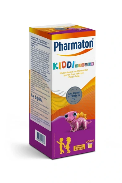 Pharmaton Kiddi Growth Kalsiyum Vitamin D İyot İçeren Takviye Edici Gıda Meyve Aromalı Şurup 200 ml ürün görseli 1