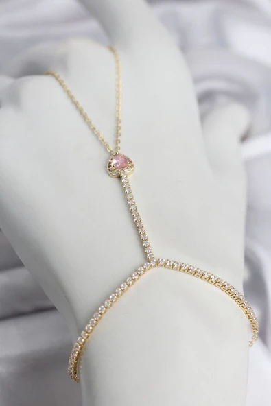 Gold Renk Pirinç Zirkon Taşlı Pembe Kalp Model Şahmeran TJ-SN771 ürün görseli 1