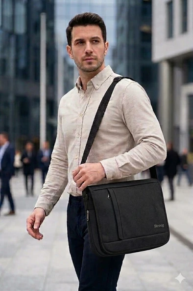 SR-06 Kanvas (pamuk) Postacı Çantası Notebook Macbook Tablet Ders Kitabı Okul Ve Üniversite Çantası SİYAH ürün görseli 1