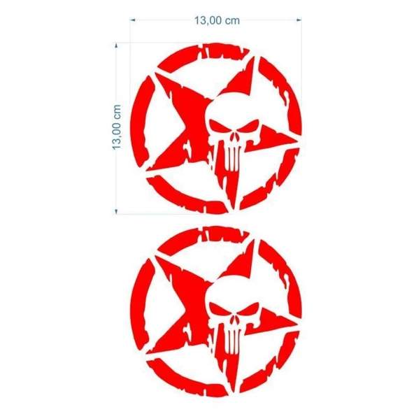 Skm Army Yıldız Kuru Kafa 13 X 13 Cm Kırmızı Sticker 2 Li ürün görseli 1
