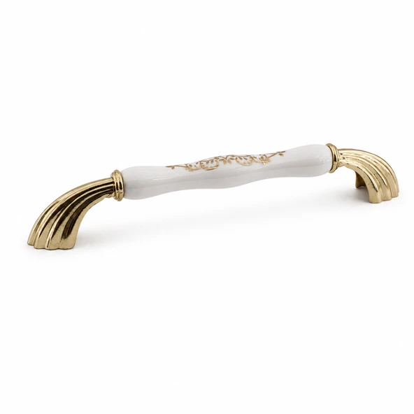 Abanda Porselen Beyaz Gold Kulp 192 mm 19.2 cm Mobilya Çekmece Dolabı Dolap Kapak Kulplar Kulb Kulpu ürün görseli 1